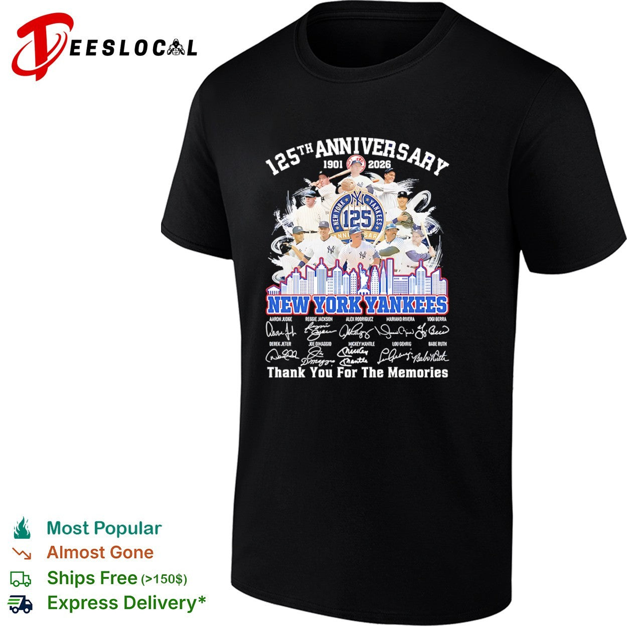 New York Yankees 125th Anniversary 1901 2026 Thank You For The Memories Players shirt