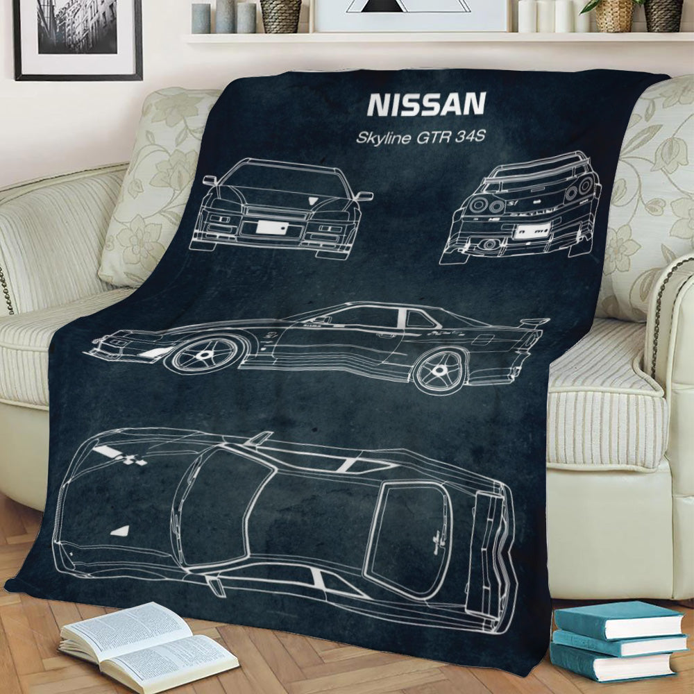 No189 Skyline GTR 34S Fleece Throw Blanket