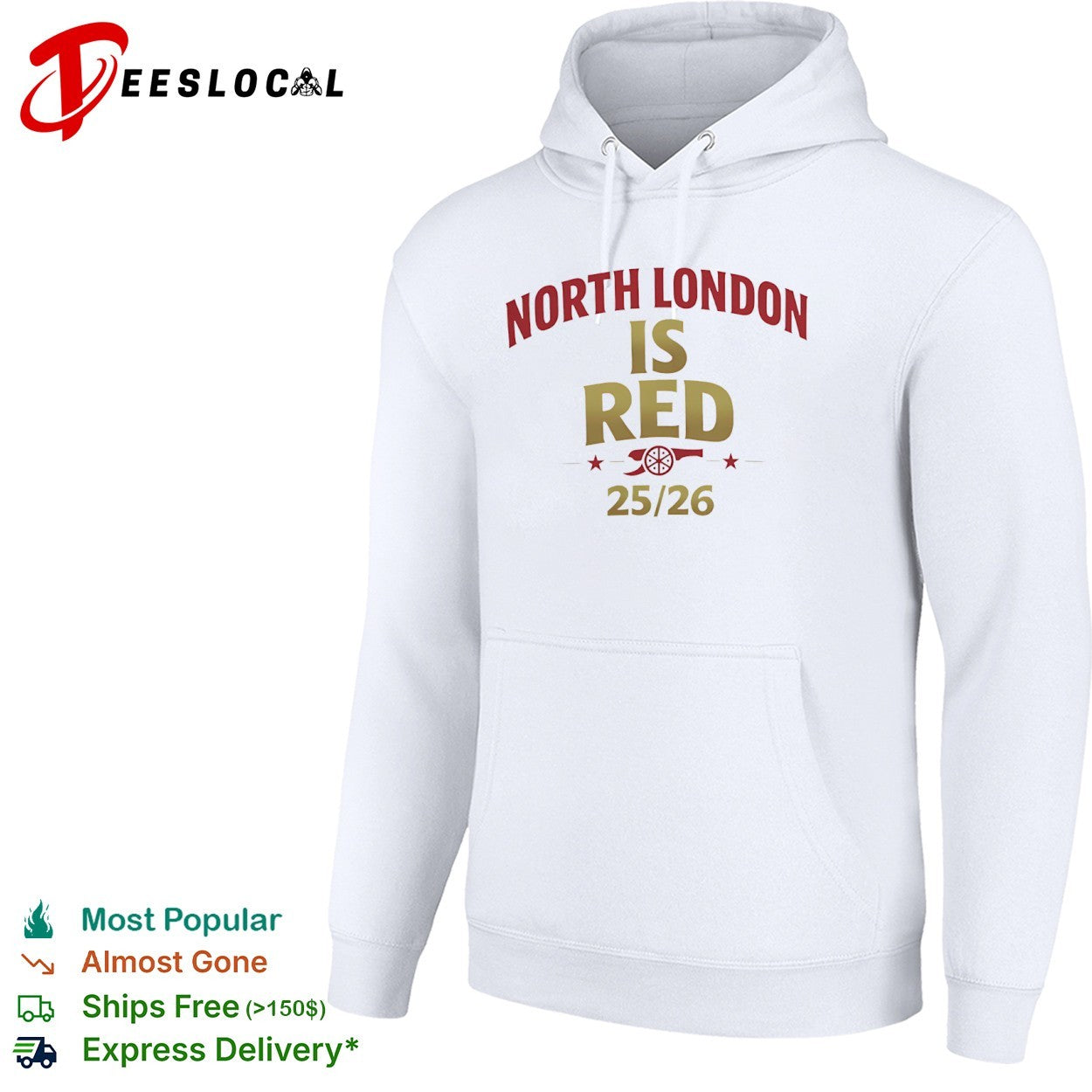 North London is Red 2025 2026 Arsenal Football Club Premier League Soccer shirt