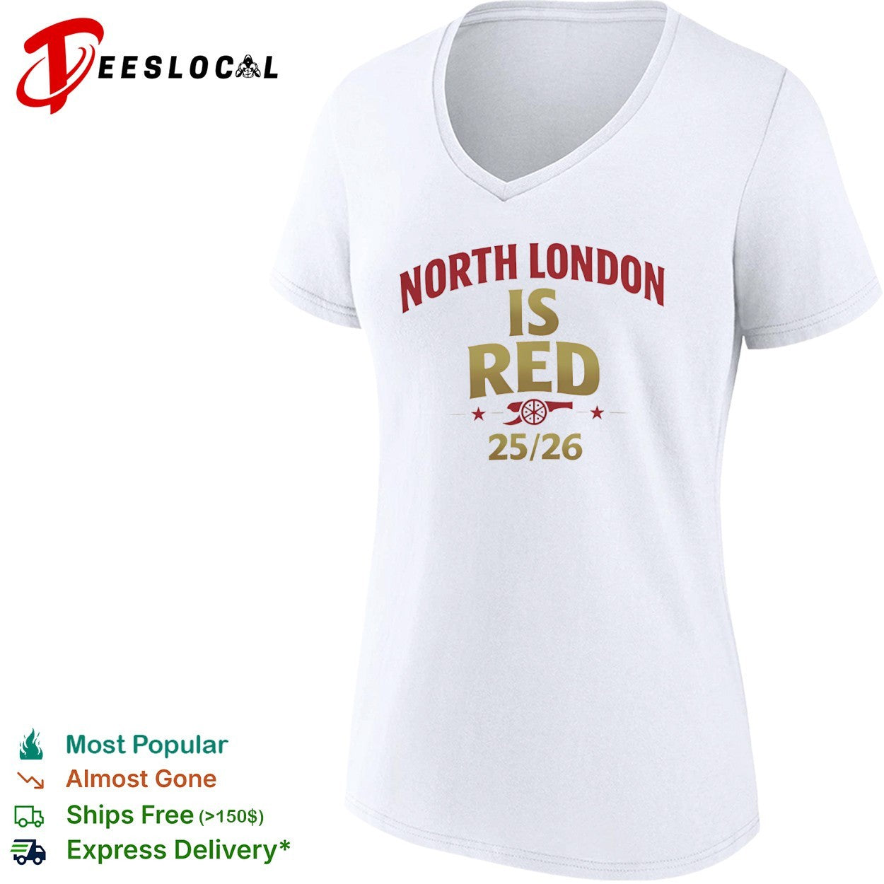 North London is Red 2025 2026 Arsenal Football Club Premier League Soccer shirt