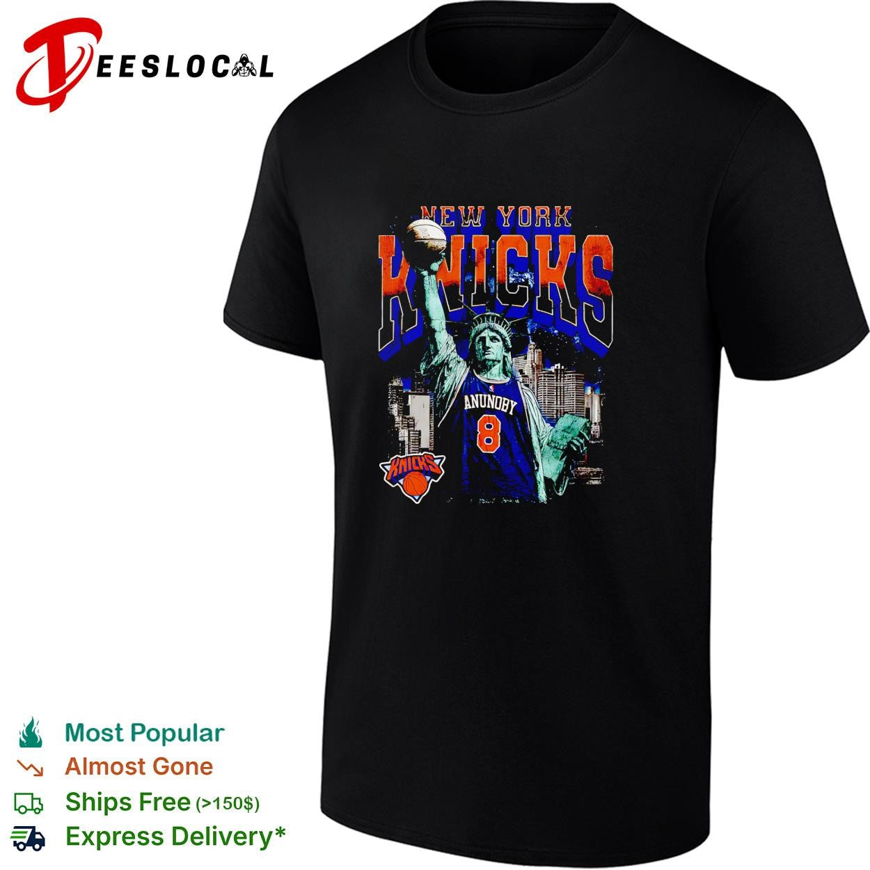 OG Anunoby 8 New York Knicks Statue of Liberty skyline basketball shirt