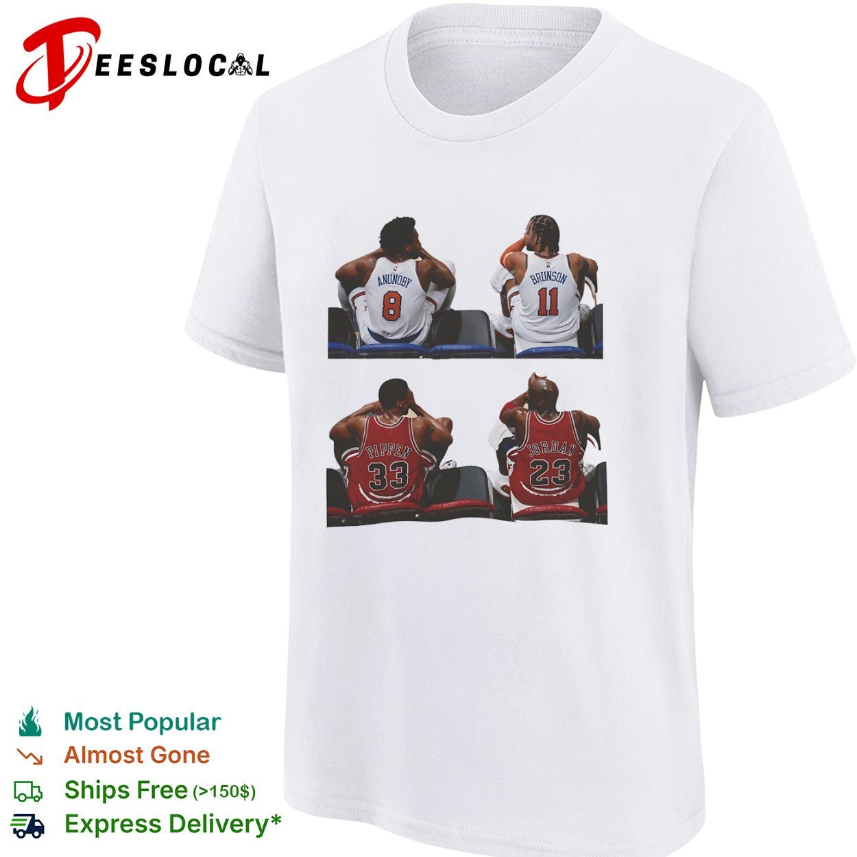 OG Anunoby Jalen Brunson NY Knicks Scottie Pippen Michael Jordan Chicago Bulls bench sitting players shirt