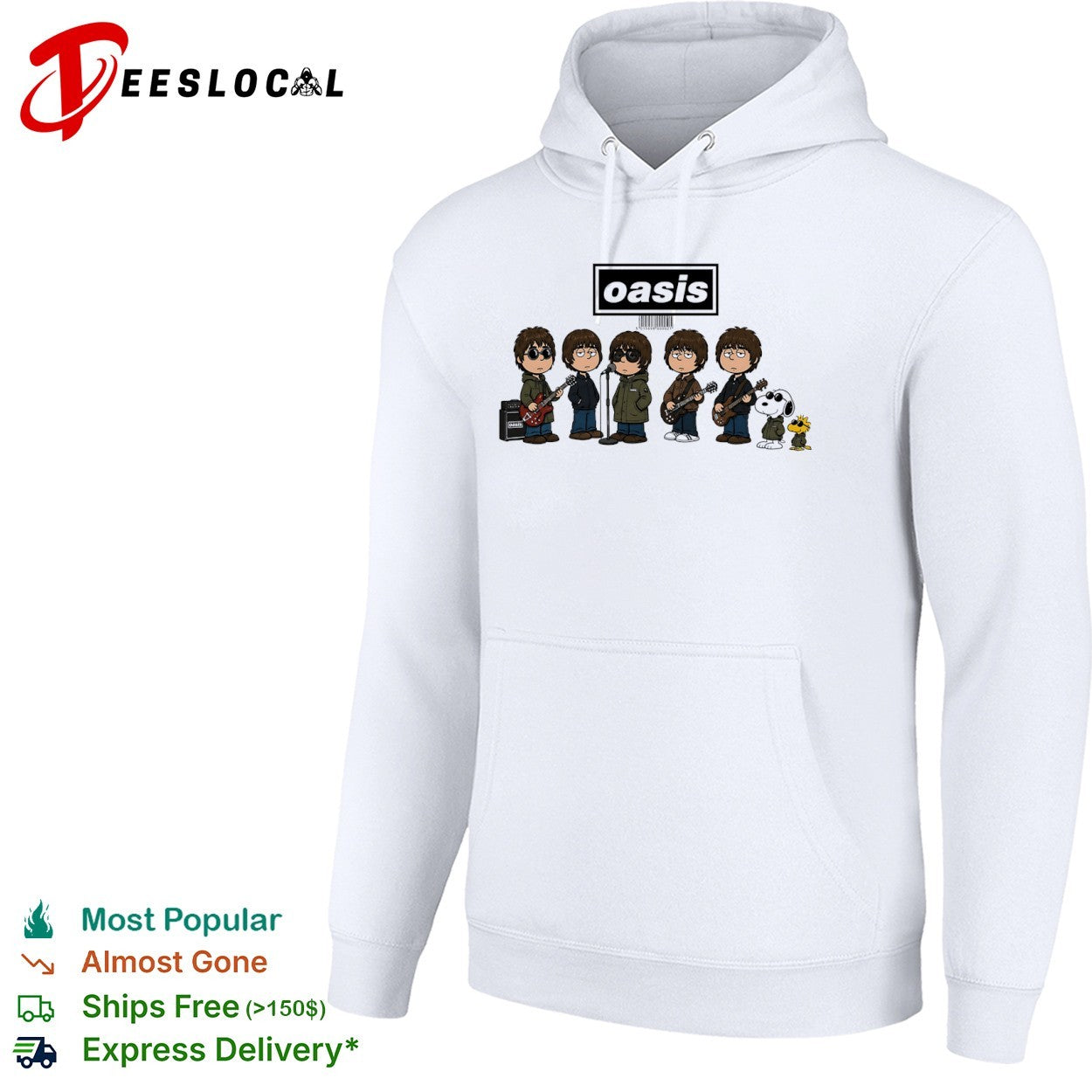 Oasis Peanuts Snoopy Woodstock Gallagher brothers Britpop band music cartoon shirt