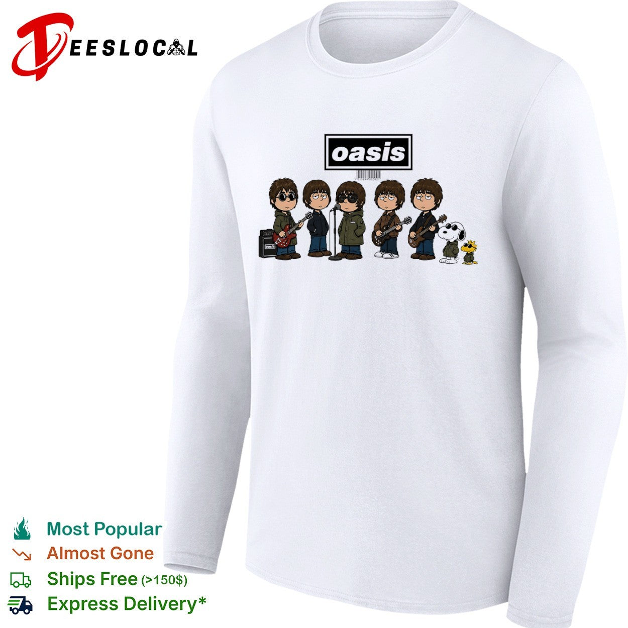 Oasis Peanuts Snoopy Woodstock Gallagher brothers Britpop band music cartoon shirt