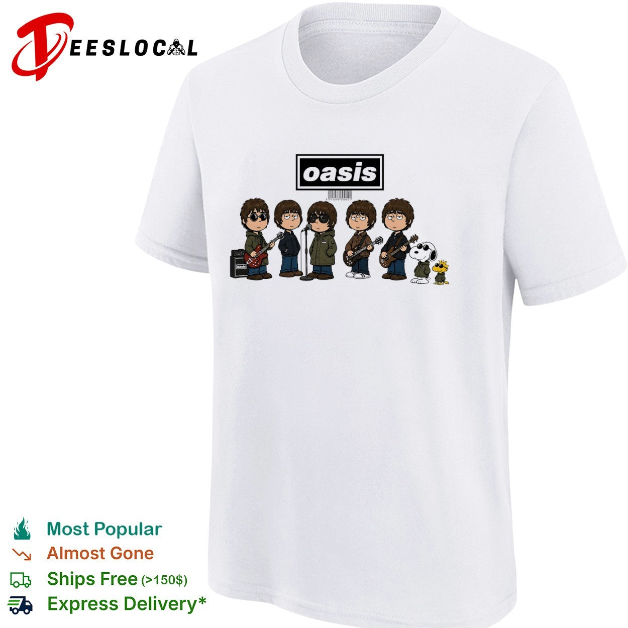 Oasis Peanuts Snoopy Woodstock Gallagher brothers Britpop band music cartoon shirt