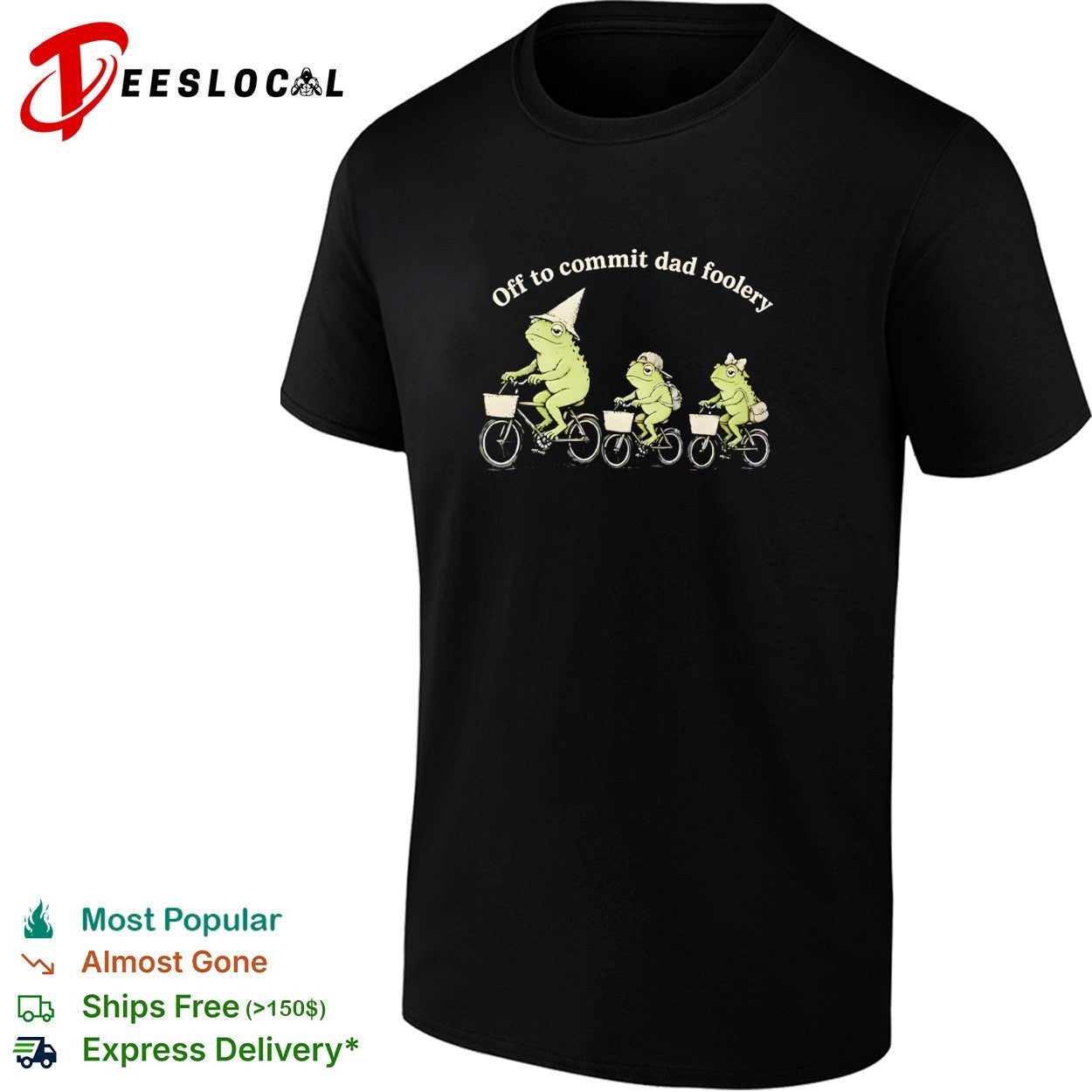 Off to commit dad foolery three frogs riding bicycles family humor art shirt