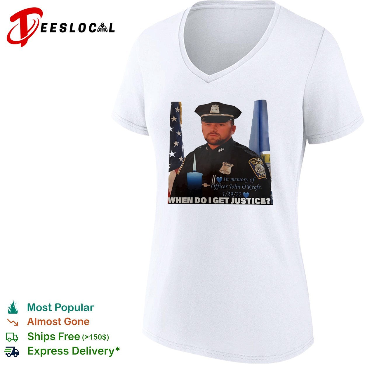 Officer John OKeefe In Memory of When Do I Get Justice Boston Police shirt