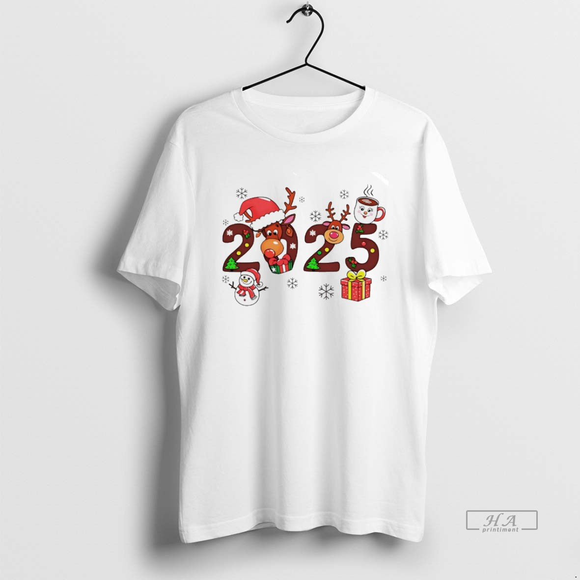 Official 2025 Reindeer Snowman Christmas Holiday White