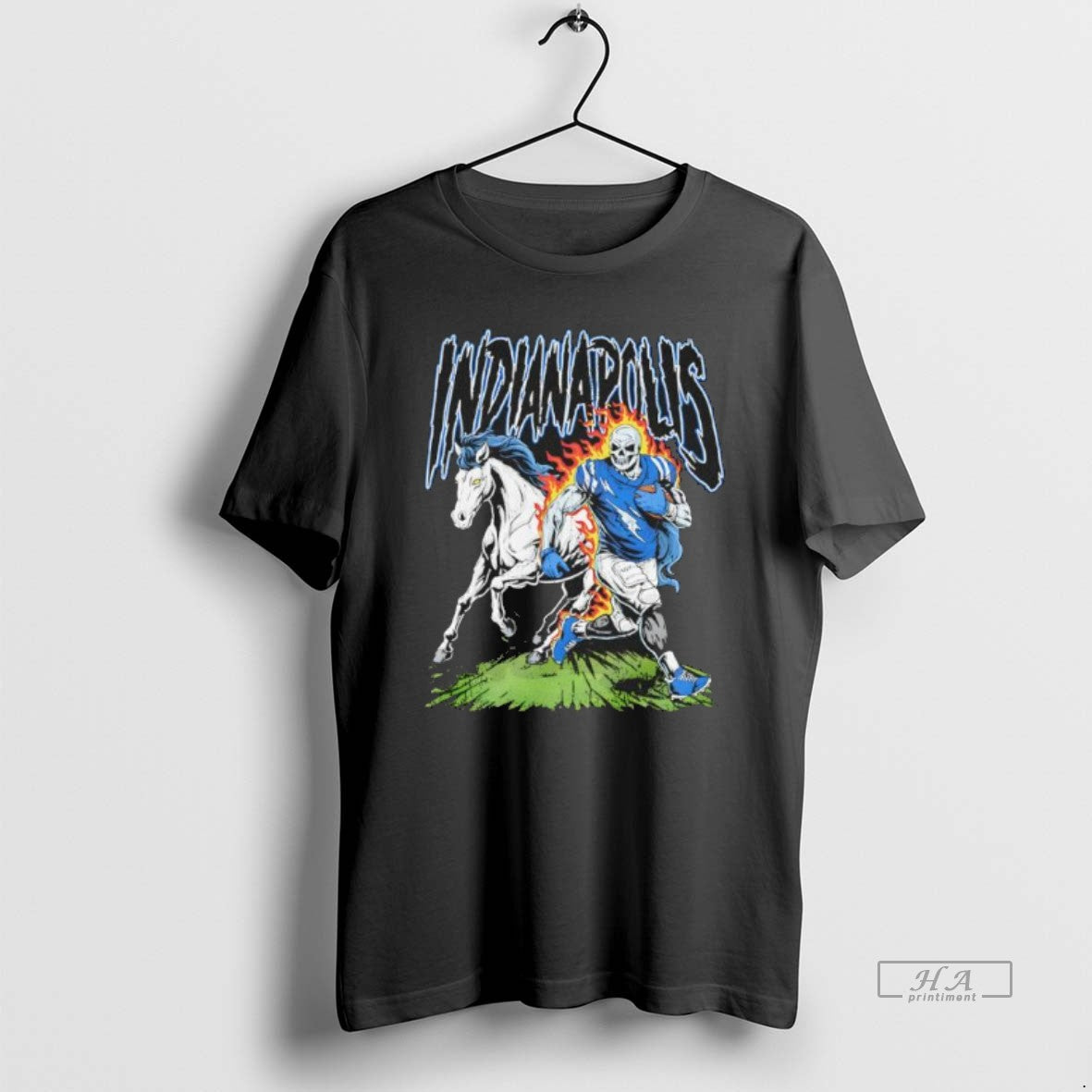 Official Indianapolis Colts Football Skeleton Player With Horse Graphic