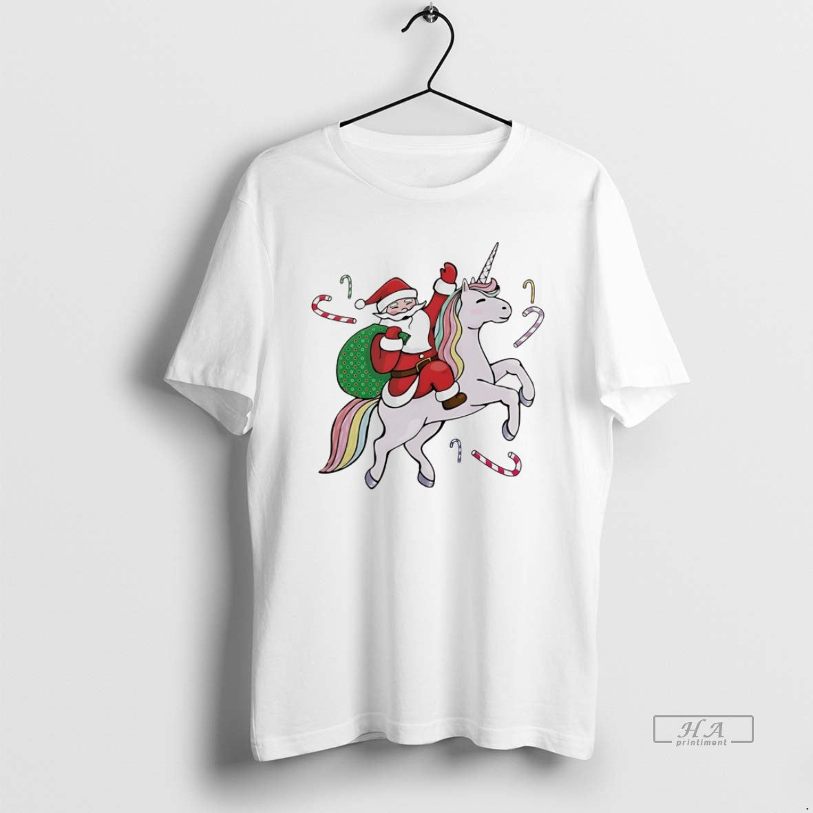 Official Santa Riding Unicorn Candy Joy Christmas White