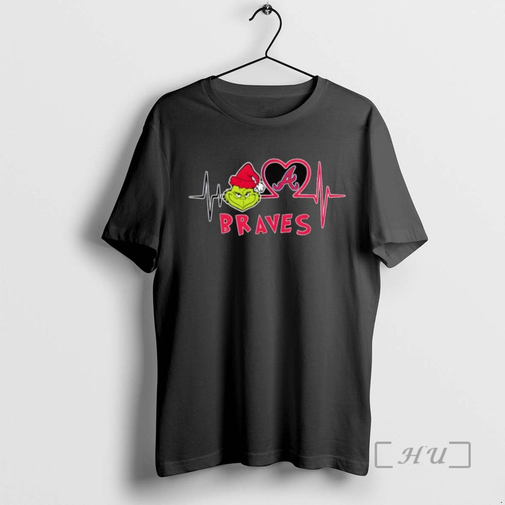 Officials Atlanta Braves X Grinch Santa Heartbeat Love Logo Merry Christmas T Shirt Sweater