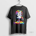 Officials Cute Rainbow Unicorn Splashing Paint Colorful Graphic Tee Shirt Sweater