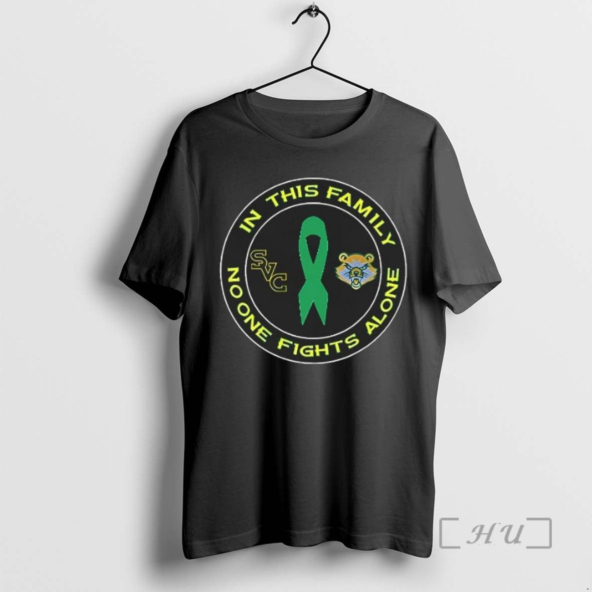 Officials Trending In This Family No One Fights Alone Logo Green Tee Shirt Sweater