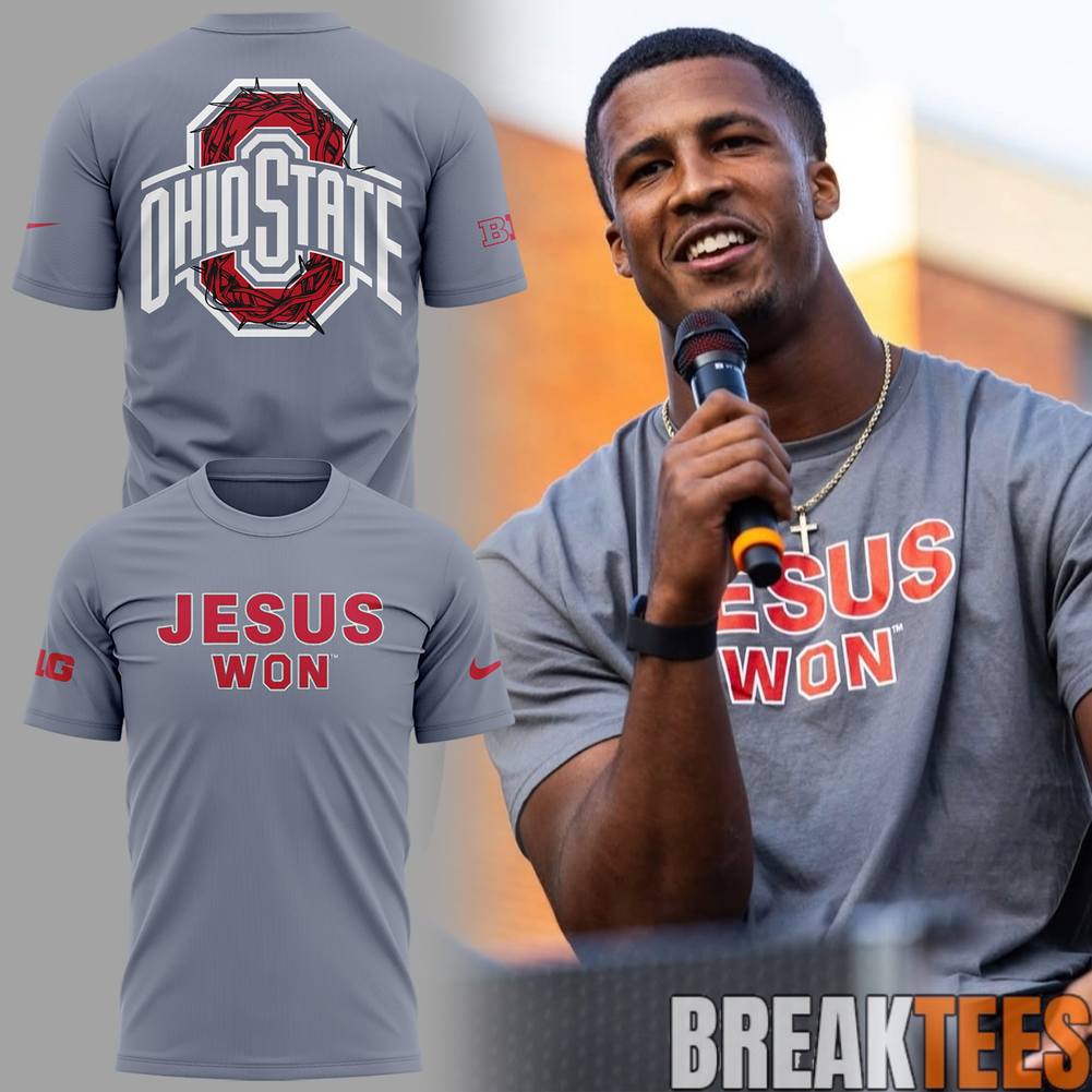 Ohio State Buckeyes JESUS WON Grey T-Shirt