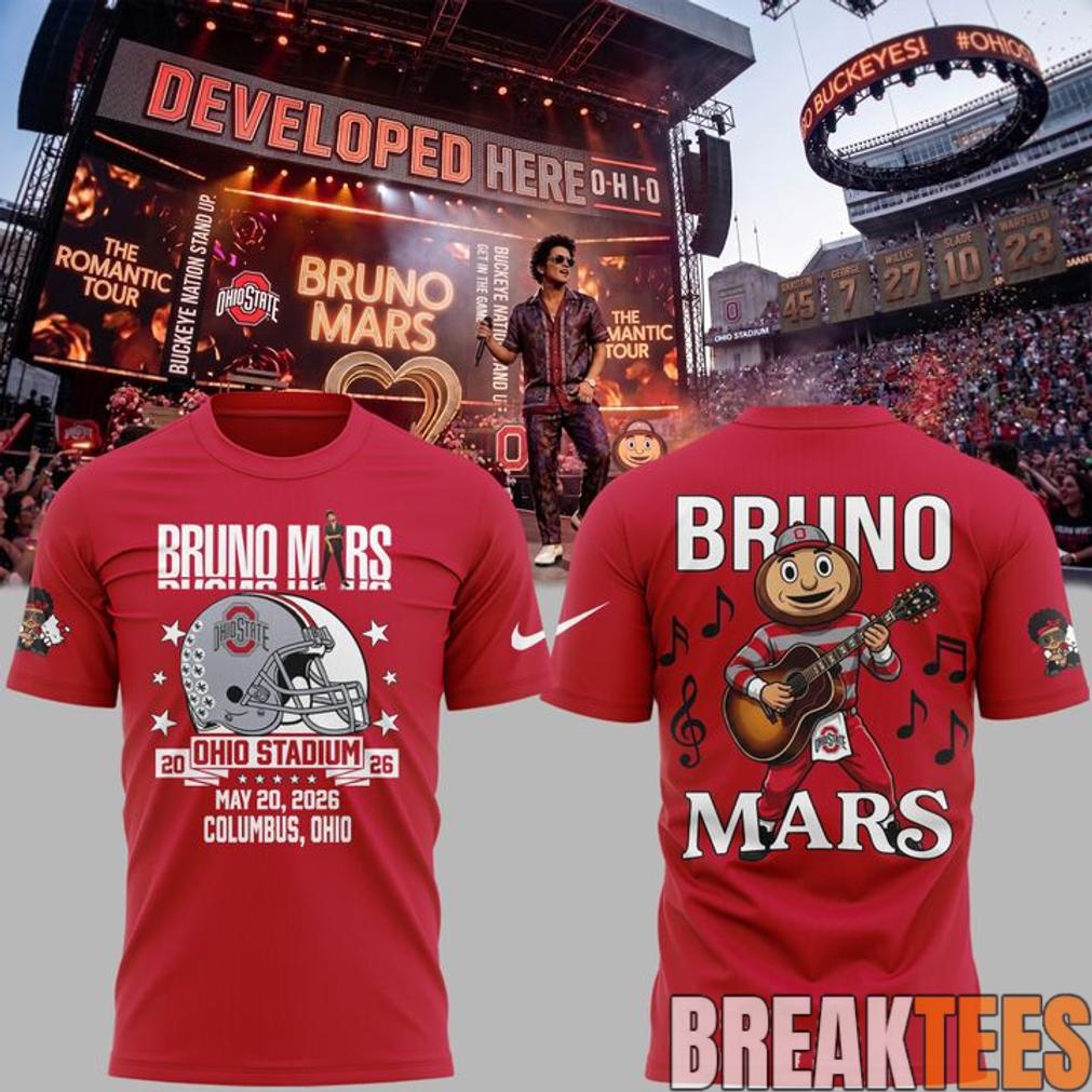 Ohio State Buckeyes x Bruno Mars The Romantic Tour At Ohio Stadium 3D Shirt