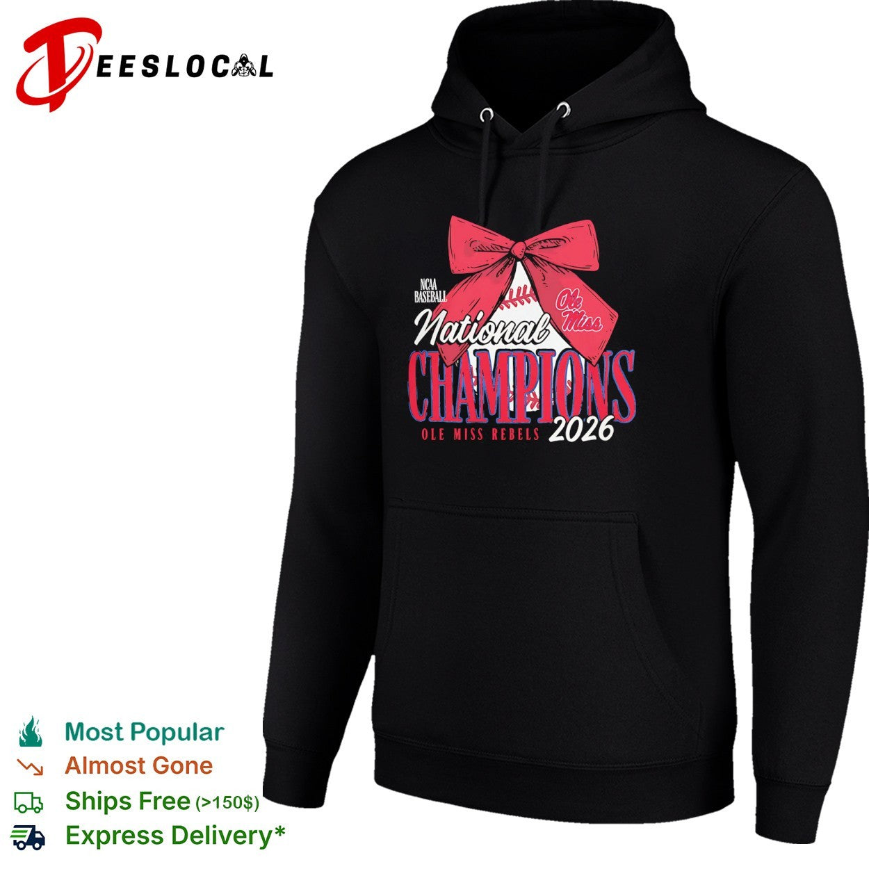 Ole Miss Rebels 2026 NCAA Baseball National Champions bow on baseball shirt