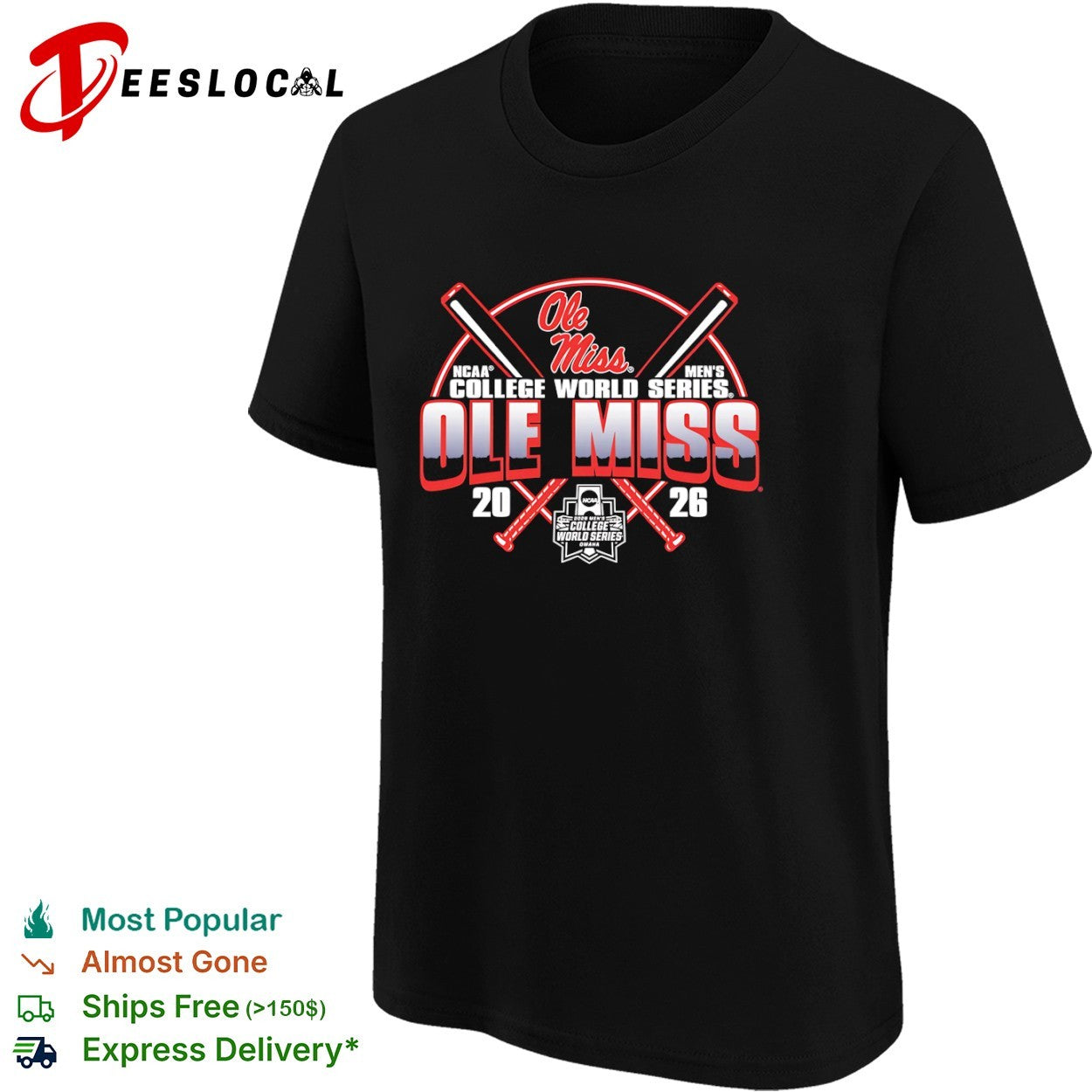 Ole Miss Rebels 2026 NCAA College World Series Baseball Logo Commemorative shirt