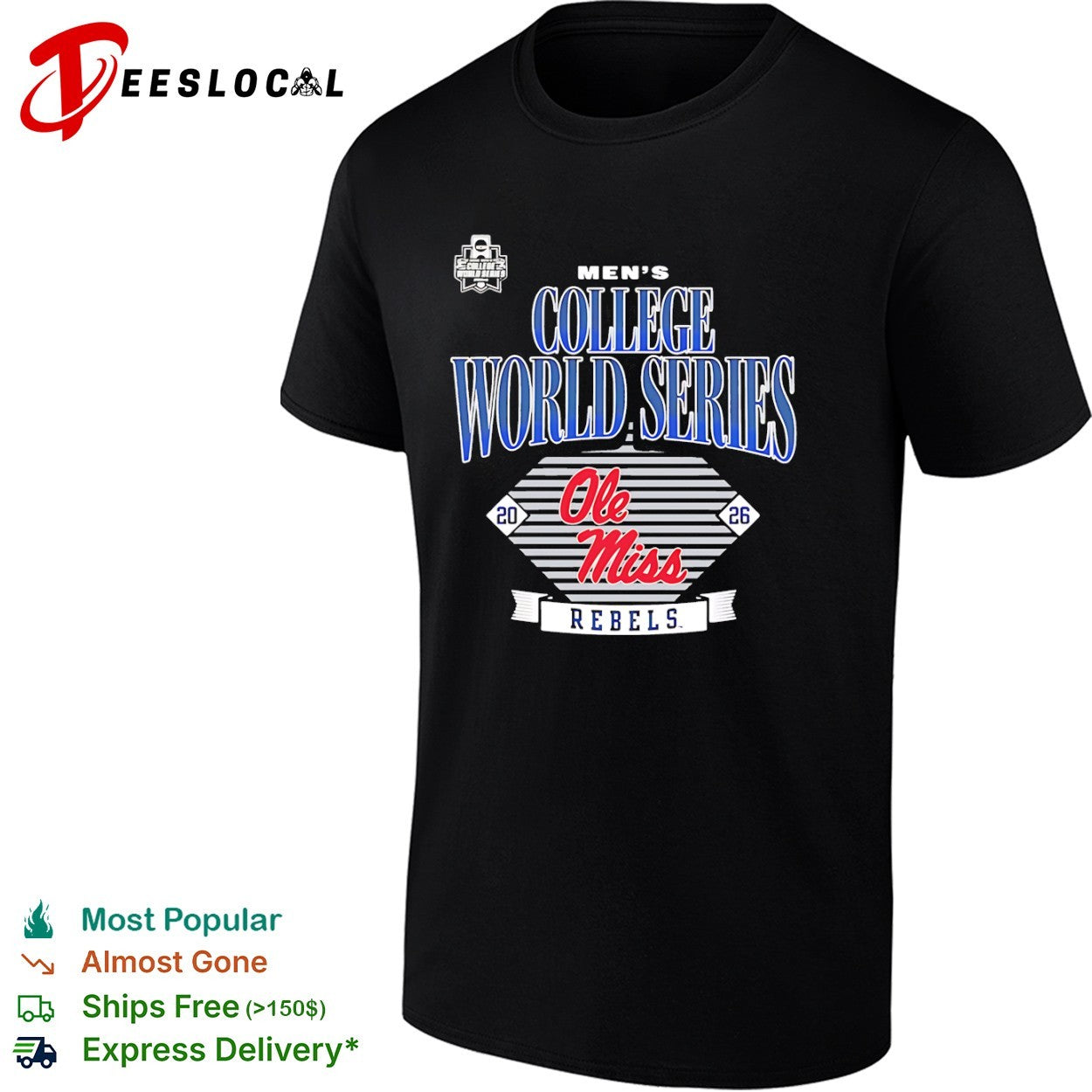 Ole Miss Rebels mens College World Series 2026 diamond shirt