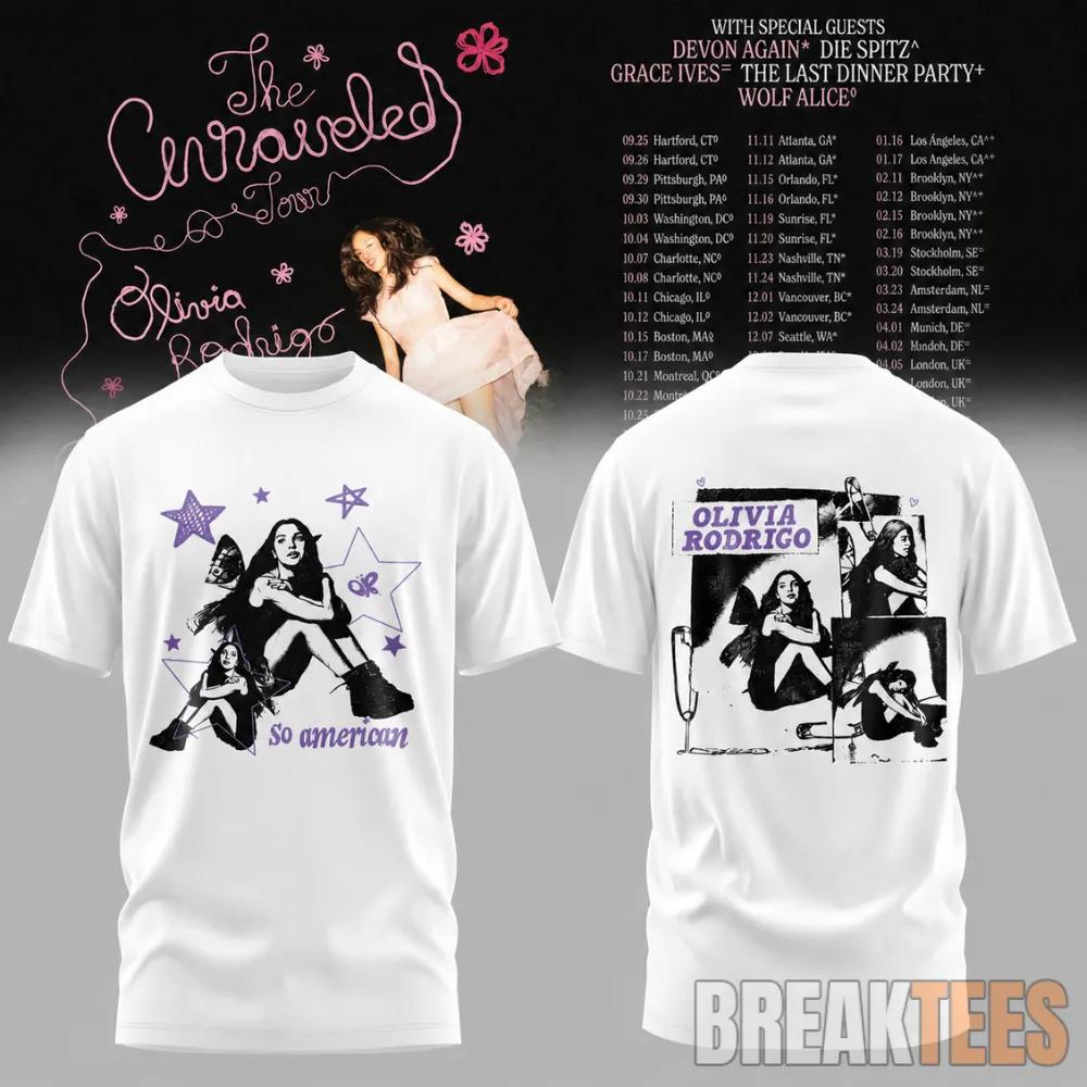 Olivia Rodrigo So American The Unraveled Tour 2026 White T-Shirt