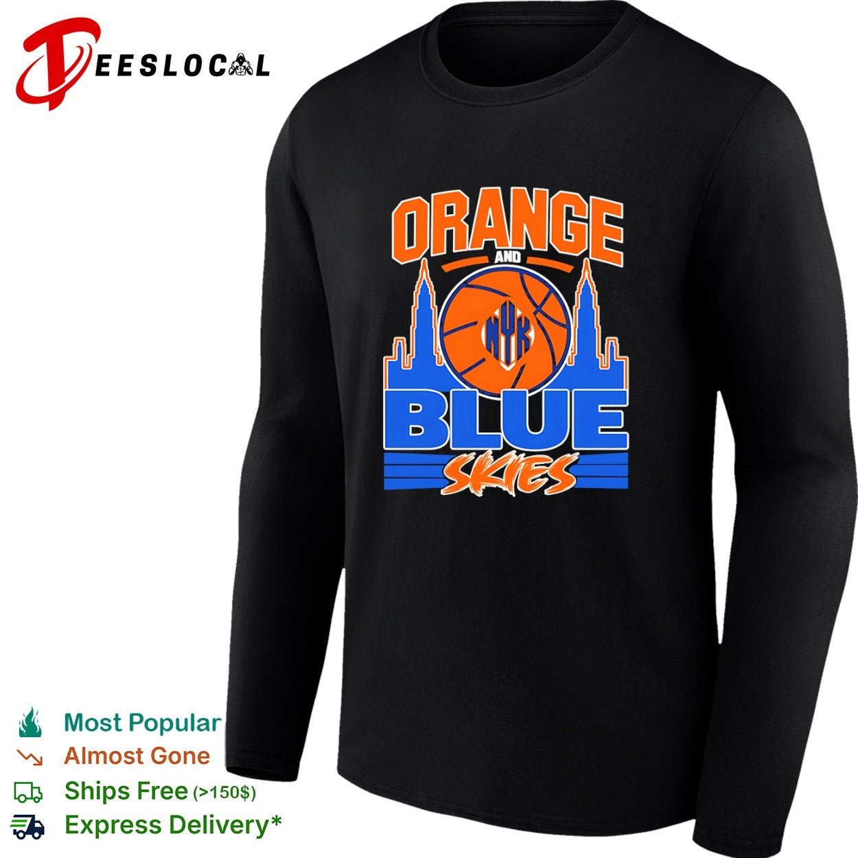 Orange and Blue Skies New York Knicks Basketball Team Logo Skyline Shirt