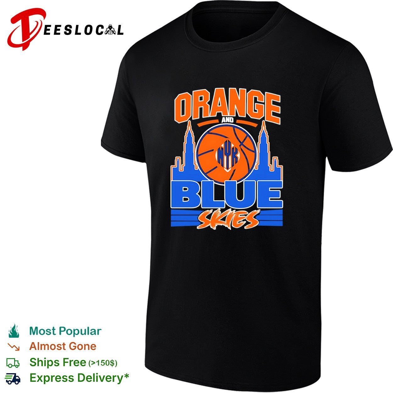 Orange and Blue Skies New York Knicks Basketball Team Logo Skyline Shirt