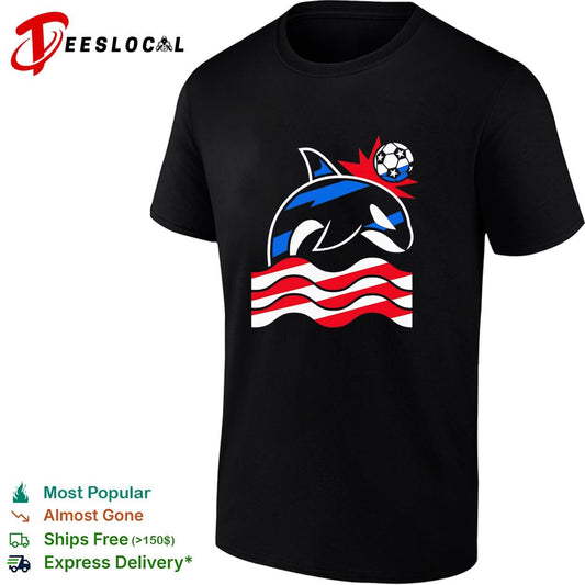 Orca whale soccer ball wave stripes graphic shirt