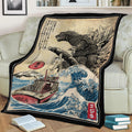 Orca in Japan Woodblock Fleece Throw Blanket