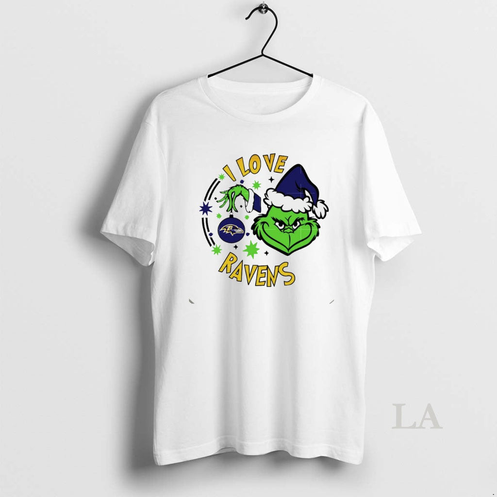 Original Baltimore Ravens X Santa Grinch I Love Ravens Christmas White