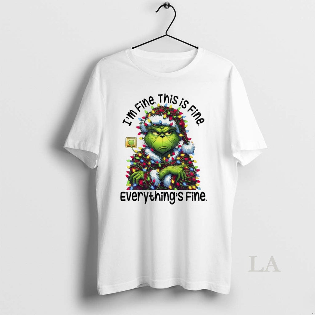 Original Grinchmas Lights Sarcastic Im Fine This Is Fine Everythings Fine Christmas White