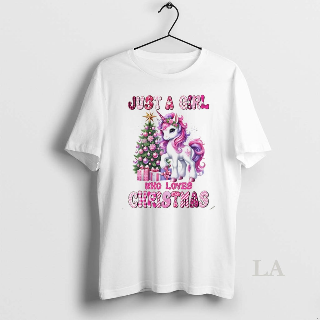 Original Just A Girl Who Loves Christmas Unicorn Tree White