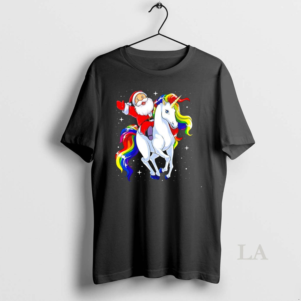 Original Santa Riding Rainbow Unicorn Galaxy Christmas