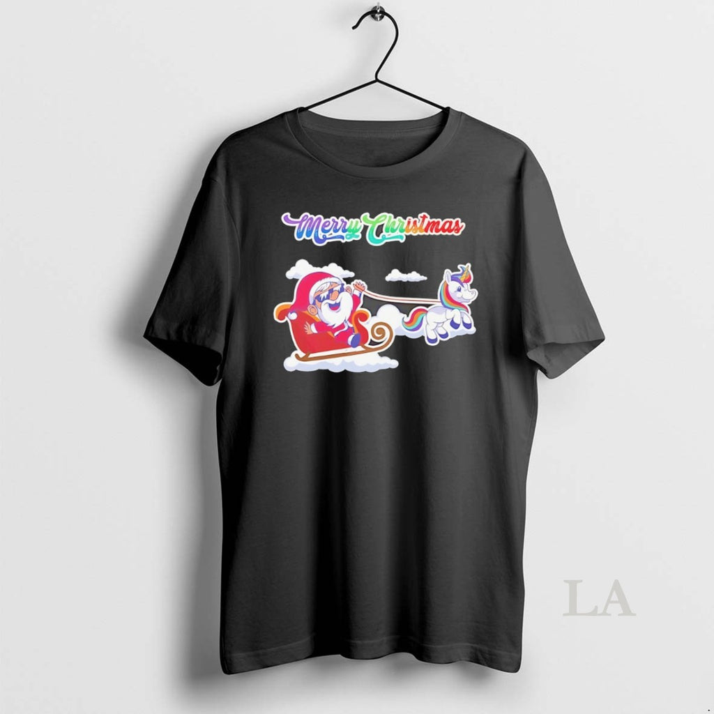 Original Santa Sleigh Rainbow Unicorn Merry Christmas