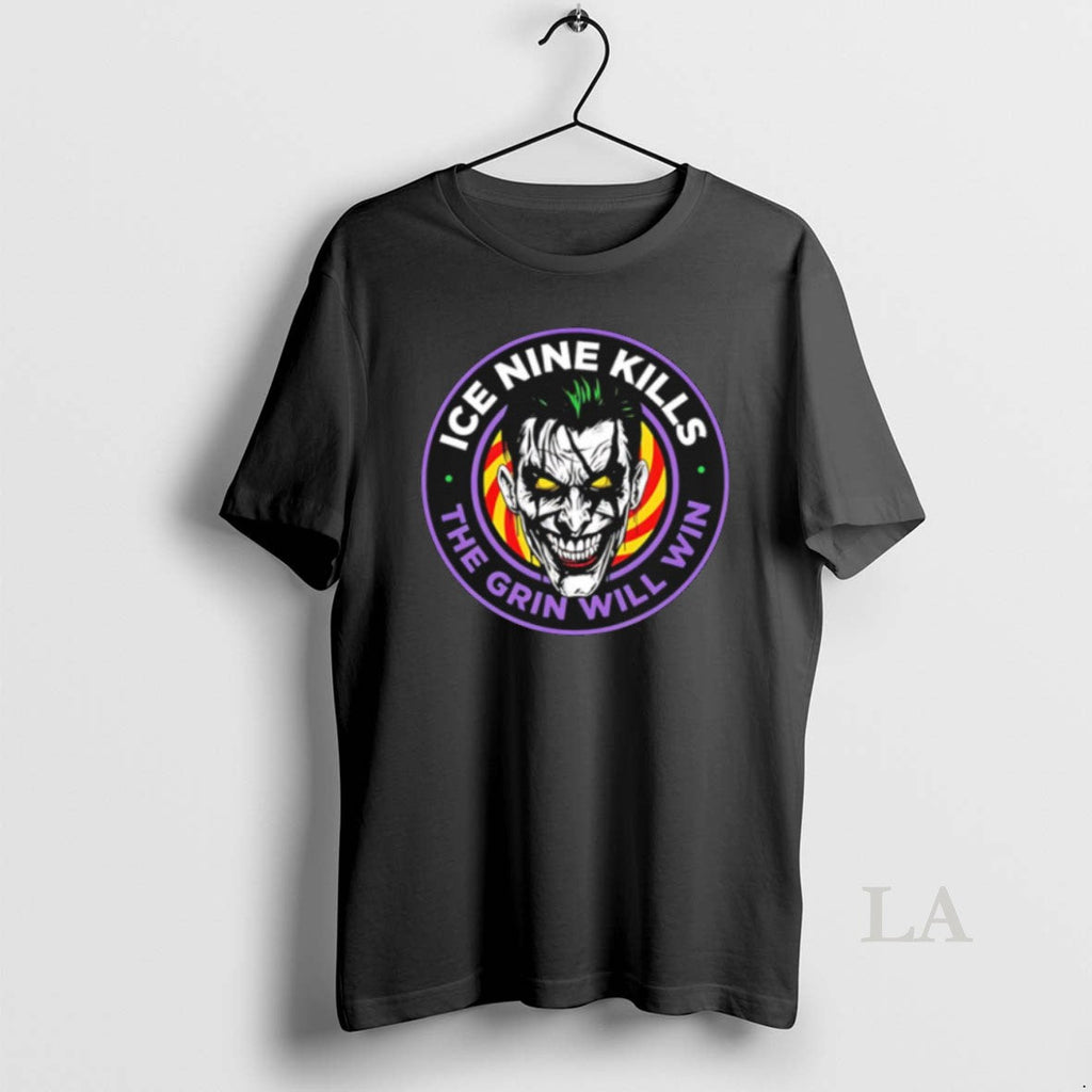 Original The Laugh Track Joker Face Horror The Grin Will Win Big Logo T Shirts