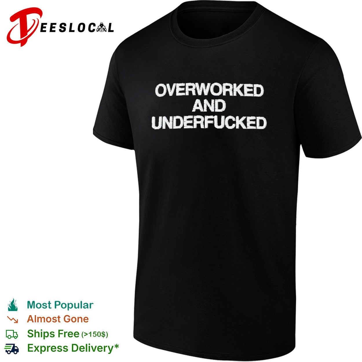 Overworked and underfucked embroidered patch text shirt