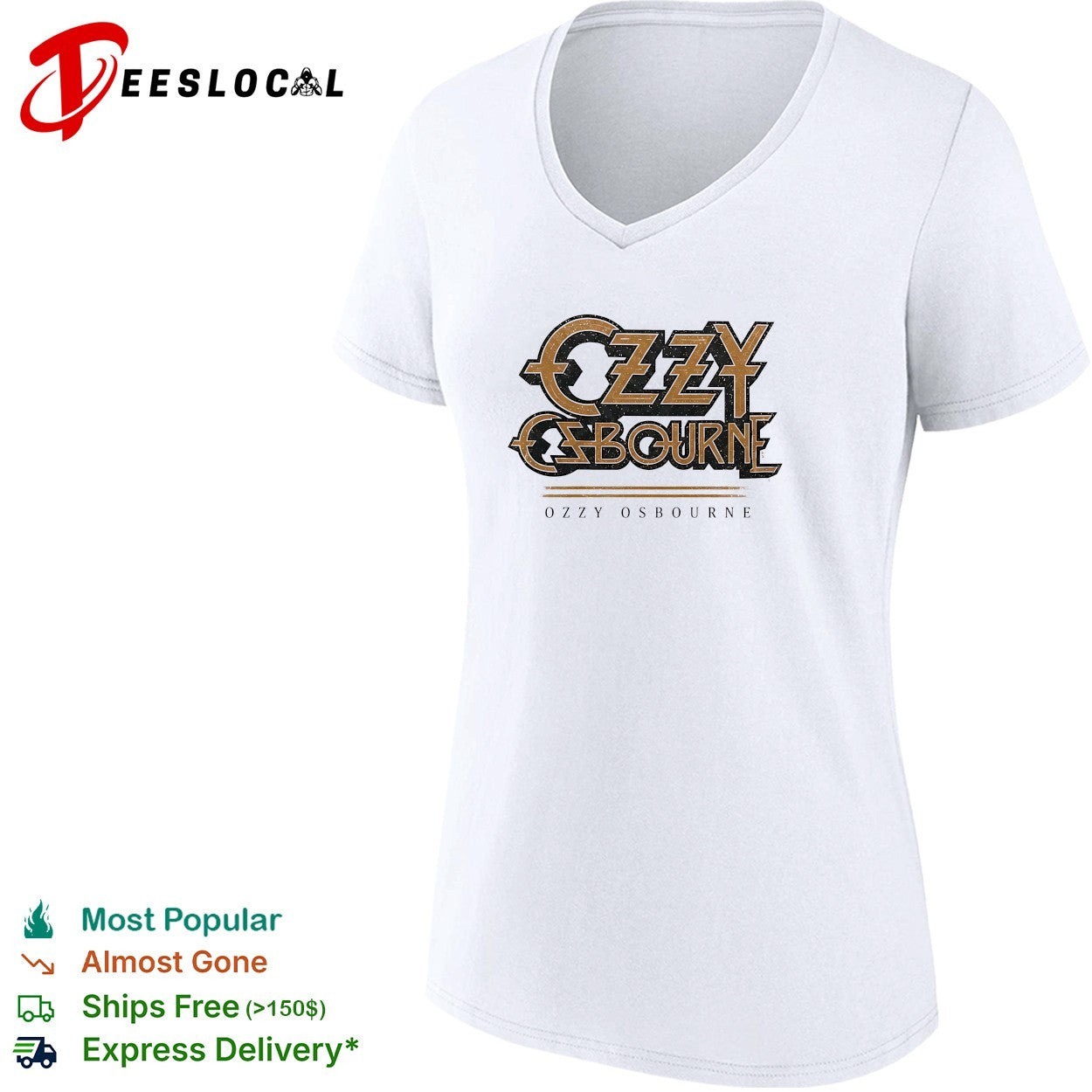 Ozzy Osbourne classic rock band logo black and gold bold typography shirt
