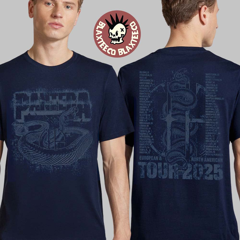 Pantera 2025 World Tour Europe And North America Snake Tour Dates Cowboys From Hell Two Sided Navy T-Shirt