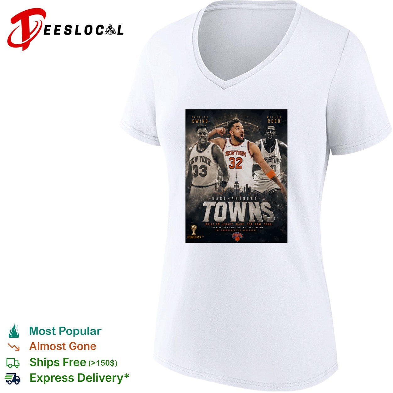 Patrick Ewing Karl-Anthony Towns Willis Reed New York Knicks NBA Built on Legacy shirt