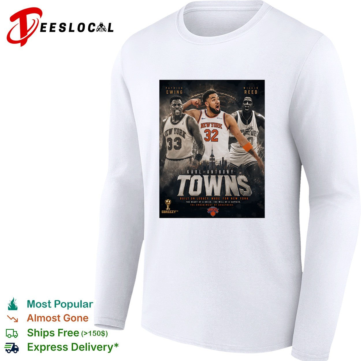 Patrick Ewing Karl-Anthony Towns Willis Reed New York Knicks NBA Built on Legacy shirt