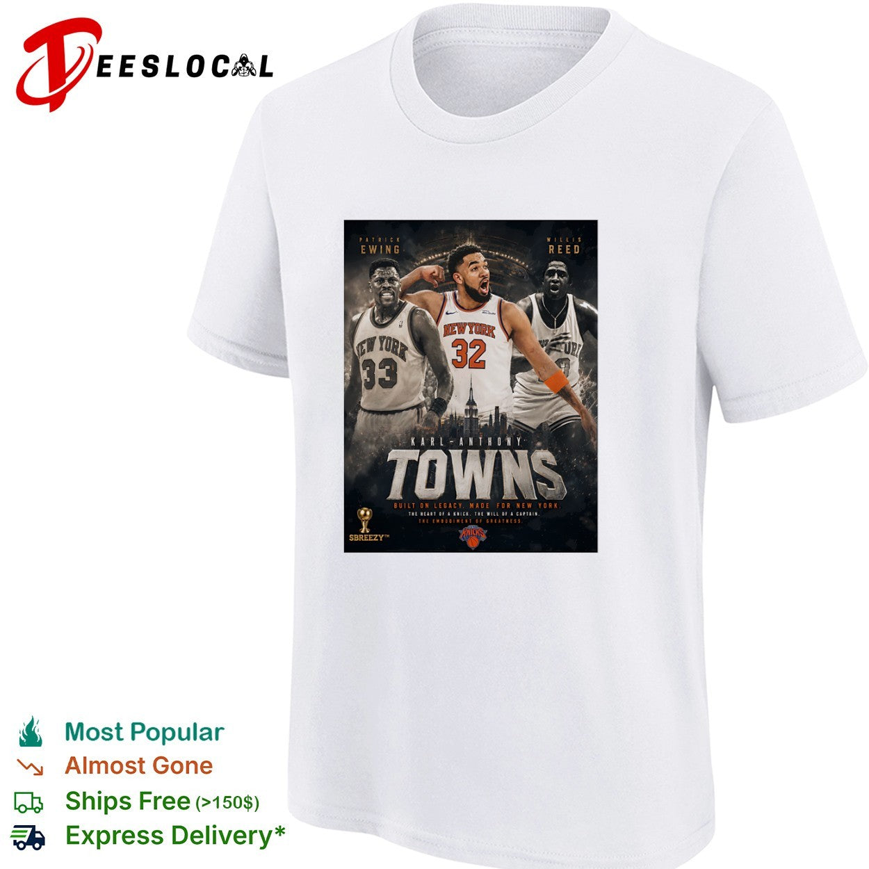 Patrick Ewing Karl-Anthony Towns Willis Reed New York Knicks NBA Built on Legacy shirt