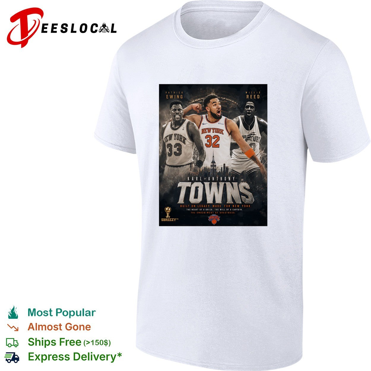 Patrick Ewing Karl-Anthony Towns Willis Reed New York Knicks NBA Built on Legacy shirt