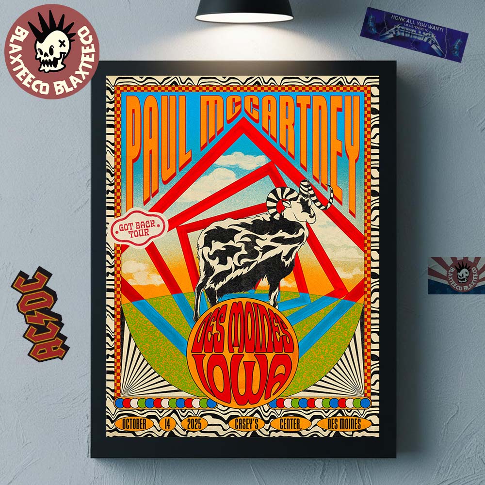 Paul McCartney Got Back 2025 Des Moines Iowa Event Poster At Casey’s Center On October 14 2025 Home Decor Poster Canvas