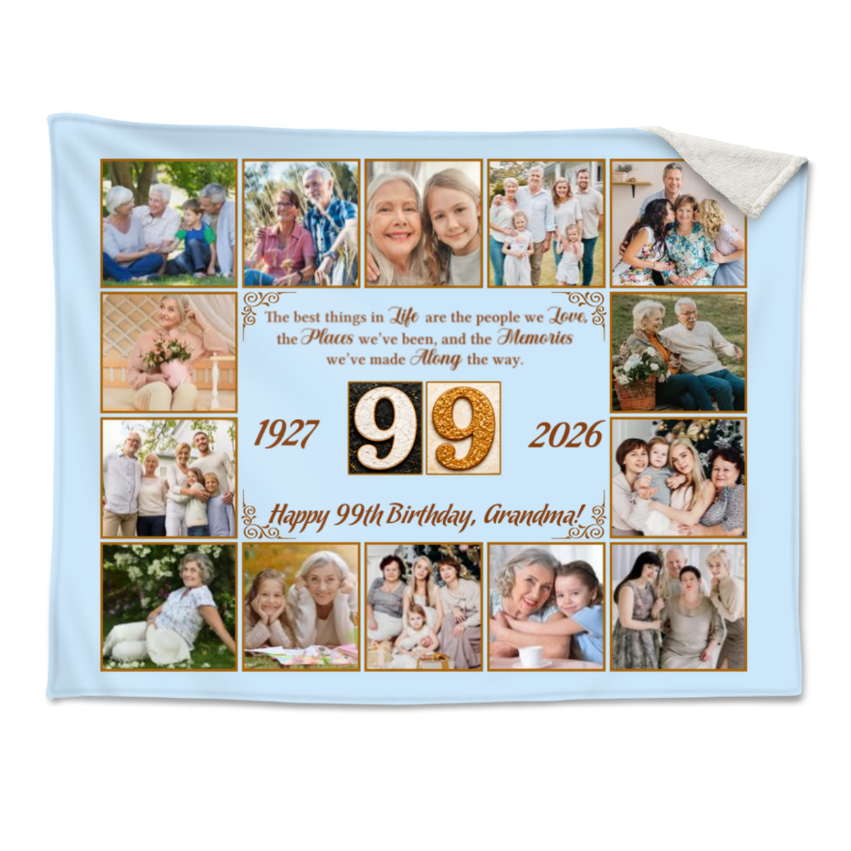 99th Birthday Blanket, Personalized 99th Birthday Photo Gift, Custom Family Photo Blanket, 99 Years Loved Gift, Birthday Memory Blanket for Grandma