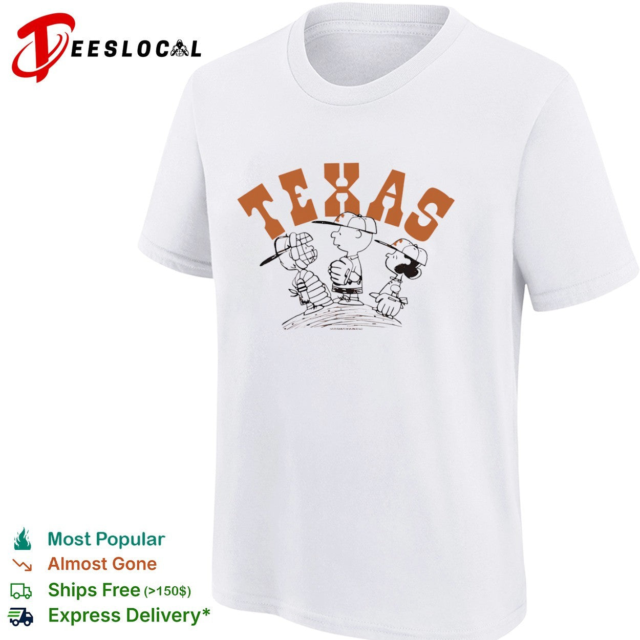 Peanuts Charlie Brown Lucy Linus Texas University of Texas Baseball Logo shirt