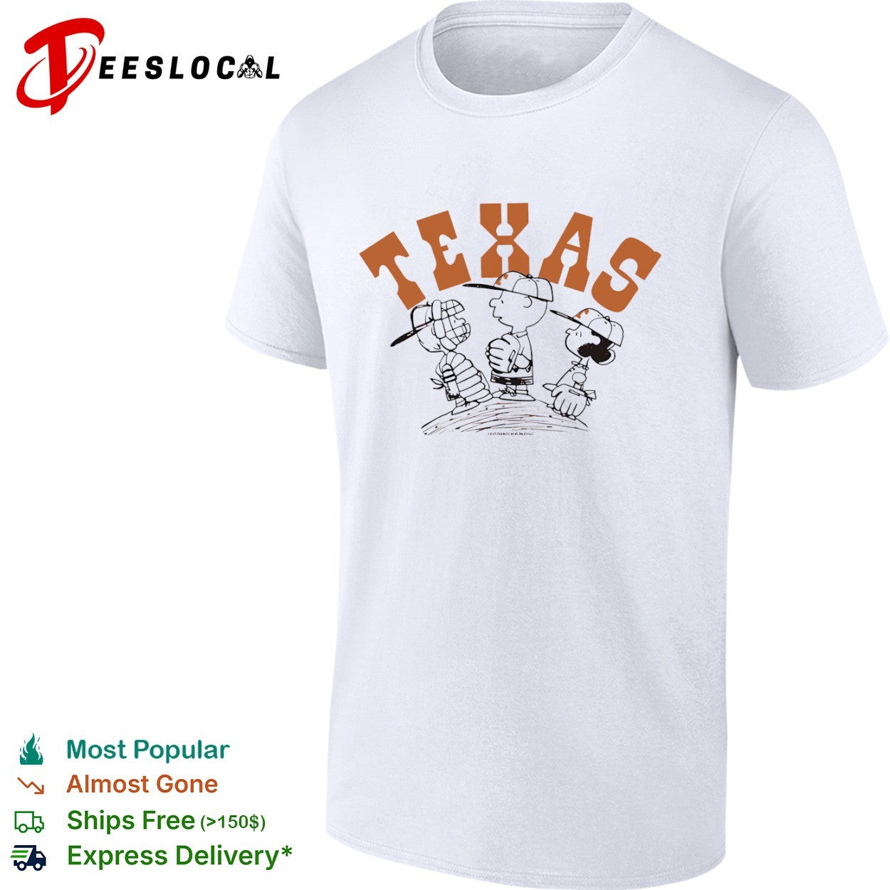 Peanuts Charlie Brown Lucy Linus Texas University of Texas Baseball Logo shirt