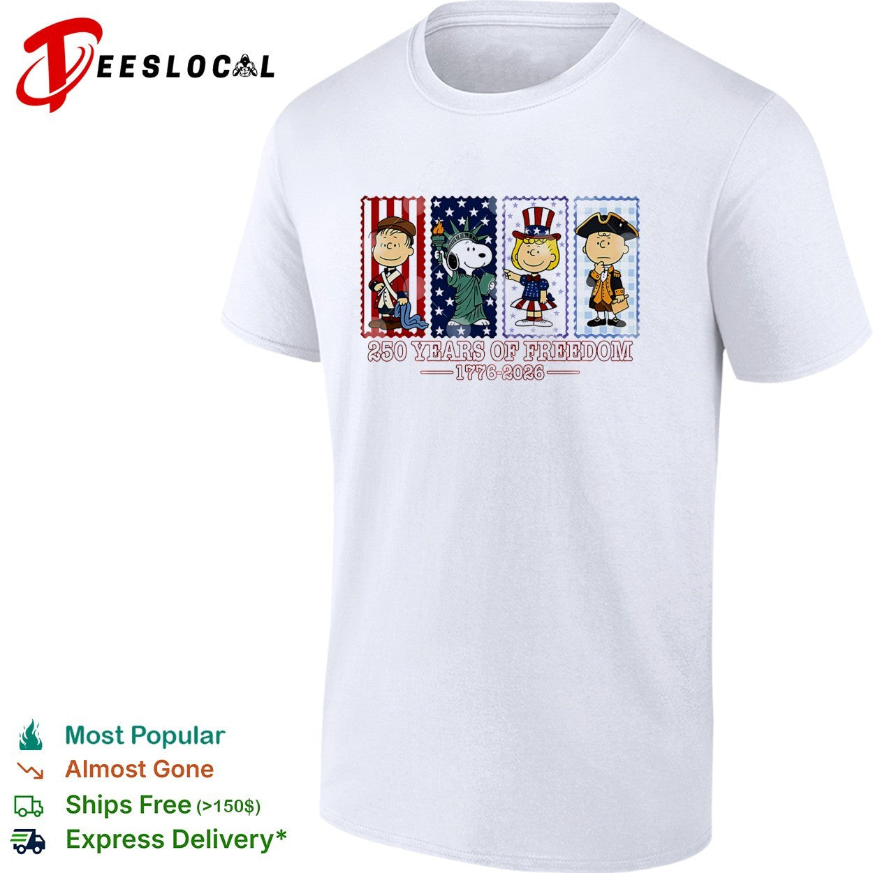 Peanuts Charlie Brown Snoopy 250 years of freedom 1776 2026 graphic shirt