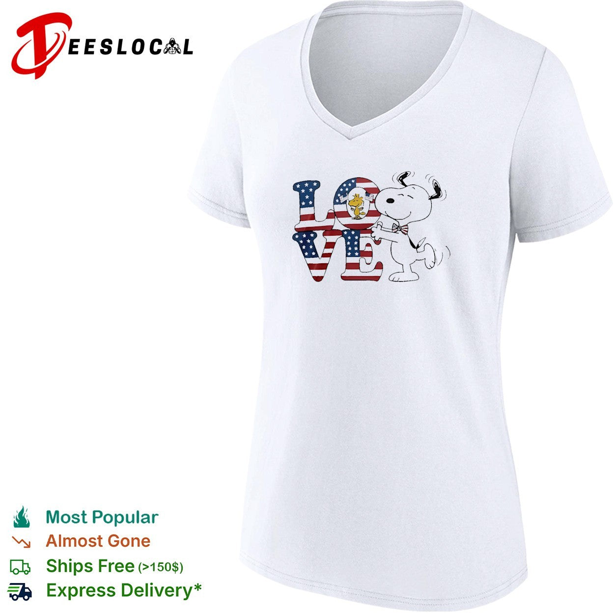 Peanuts Snoopy and Woodstock love American flag patriotic typography shirt