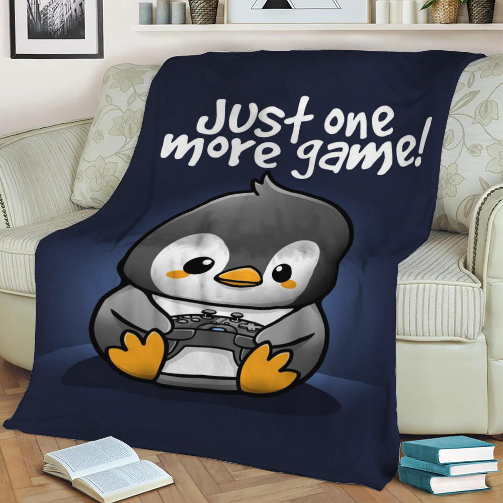 Penguin one more game Fleece Throw Blanket