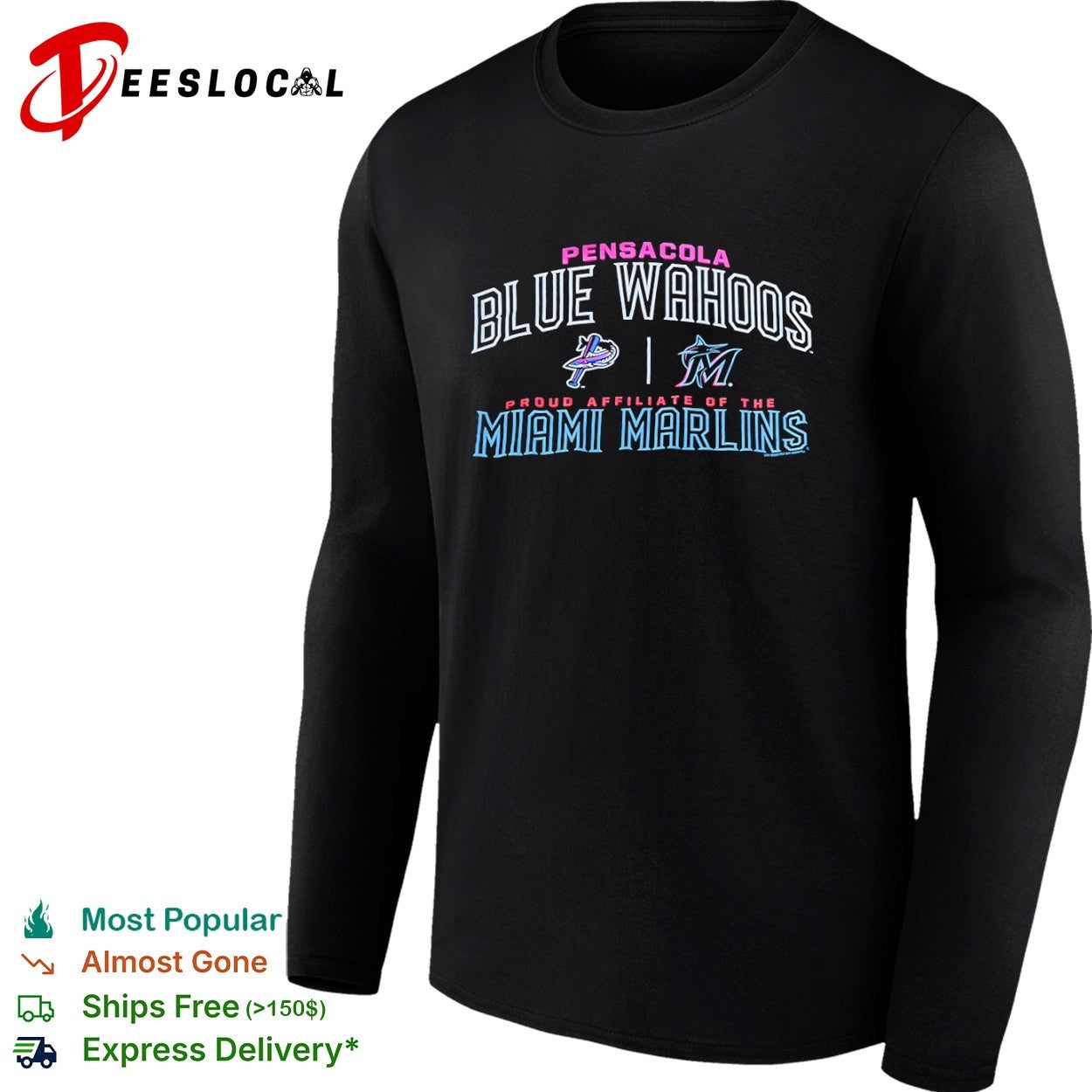 Pensacola Blue Wahoos vs Miami Marlins proud affiliate of the team logos shirt