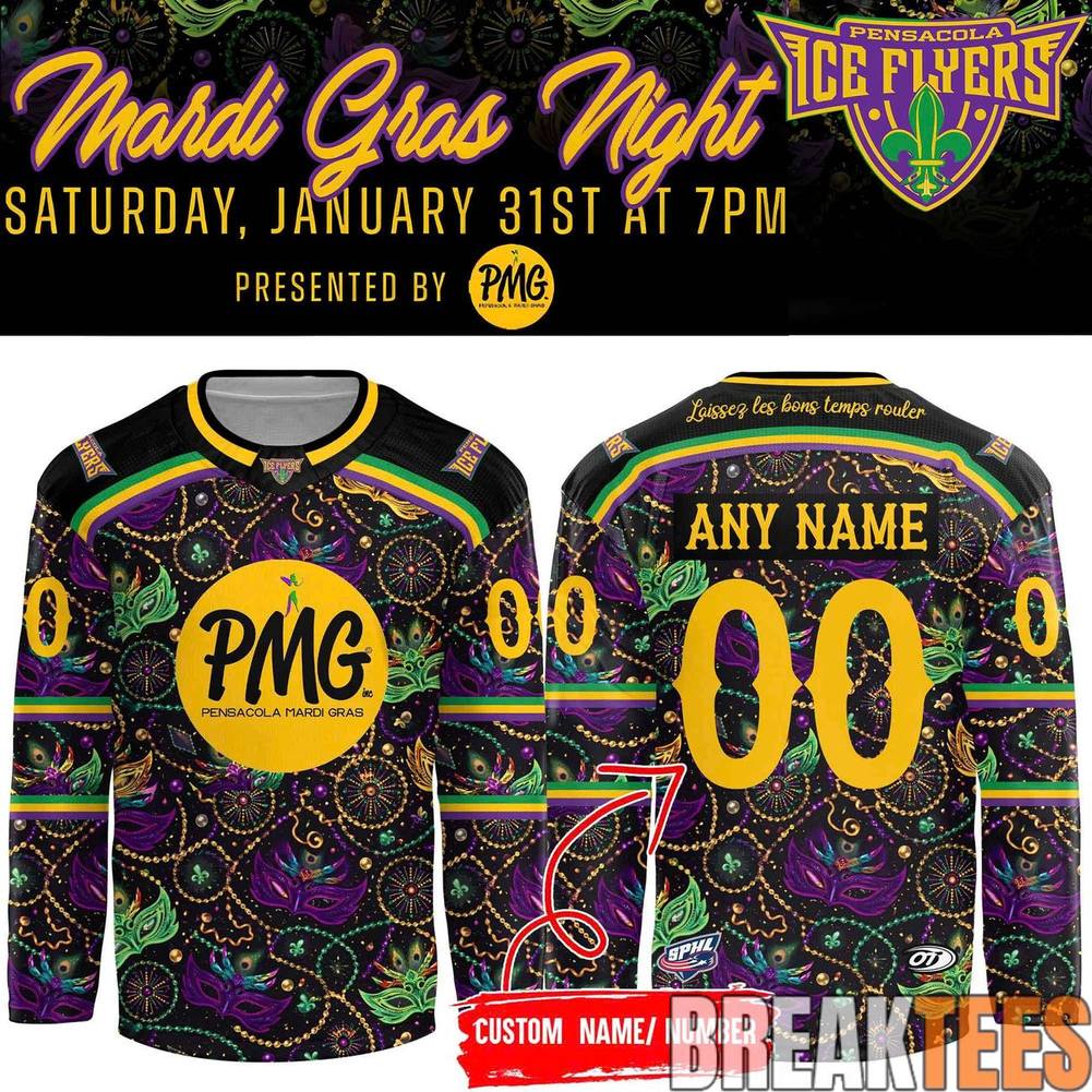 Pensacola Ice Flyers 2026 Mardi Gras Night Hockey Jersey