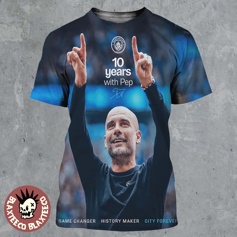 Pep Guardiola Manchester City Tribute 10 Years with Pep All Over Print Shirt